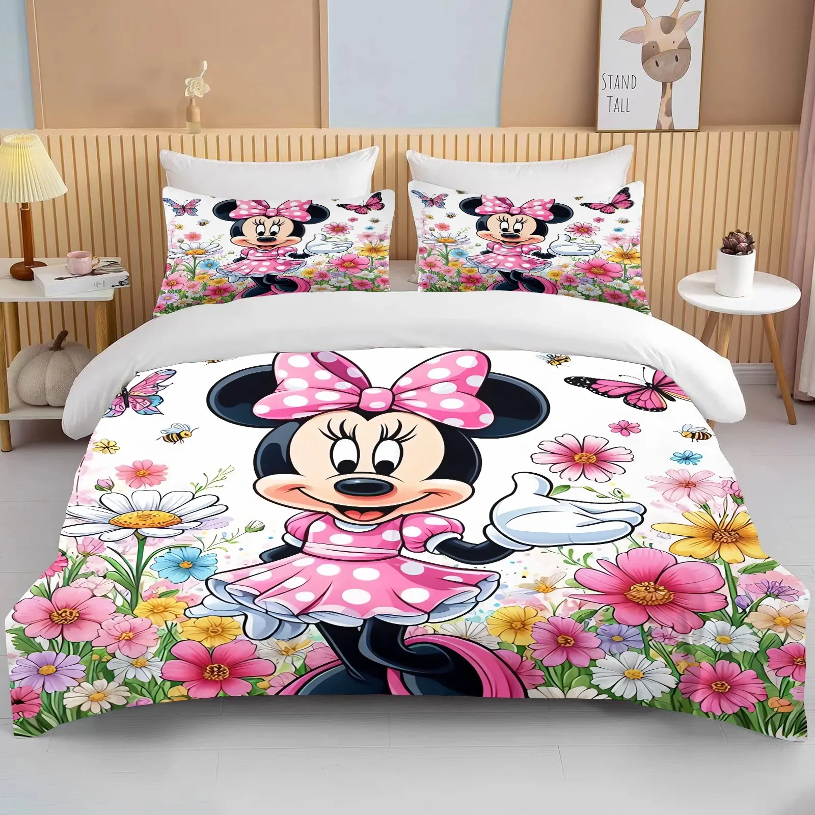 Imagem -05 - Disney-minnie Mouse Impresso Conjunto de Cama para Adultos e Crianças Colcha Tamanho Completo Capa de Edredão de Luxo Anime Birthday Gift 10 Tamanhos