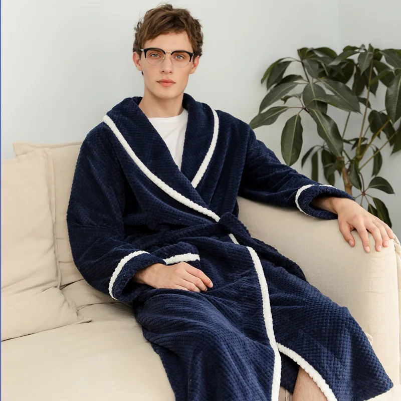 Warm Autumn Winter Coral Fleece Couple Night Gown Men's Flannel Bathrobe Thicken Women's Sleepwear Plus Velvet Kimono Robe