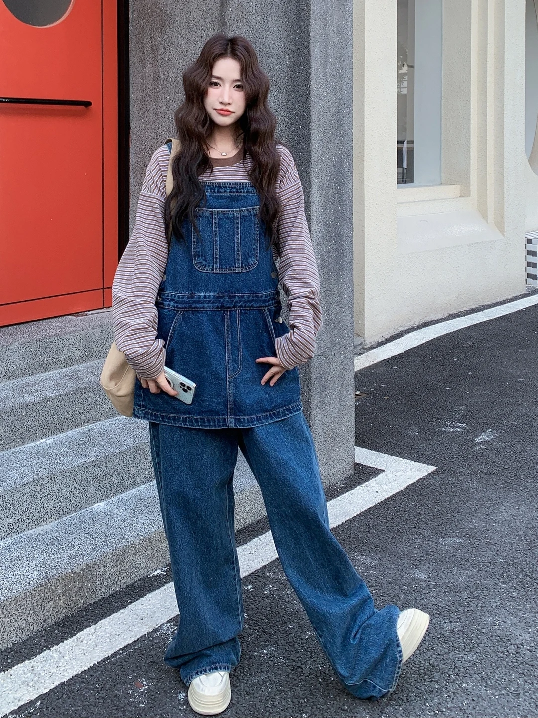 

Casual High Waist Loose Fit Denim Overalls Women's Set Casual Sle Button Closure Autumn Collection Ladies Faion