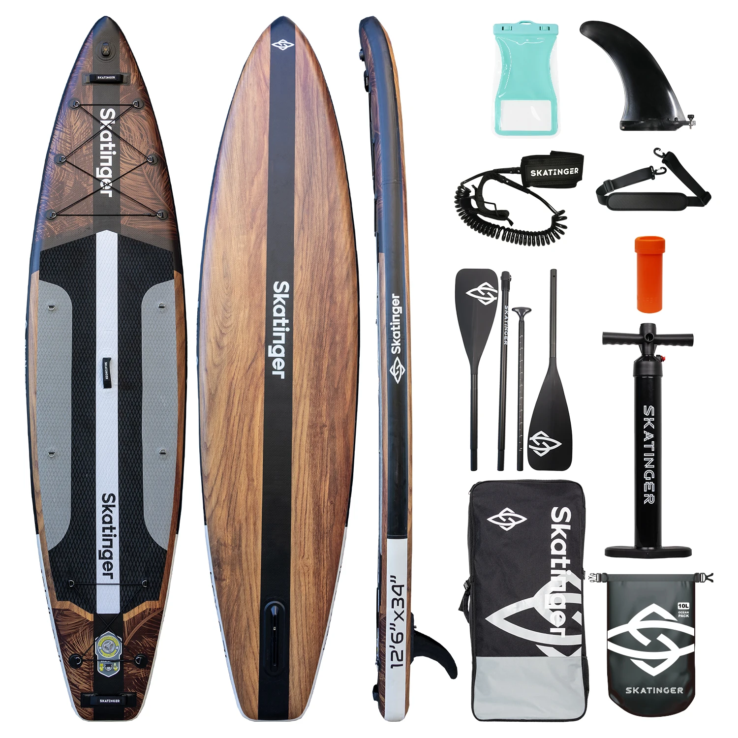 

Надувная доска для паддлбординга SKATINGER 12'6''x34''x6'' для взрослых, водонепроницаемая, для стоячего использования, SUP-доска с аксессуарами для водных видов спорта