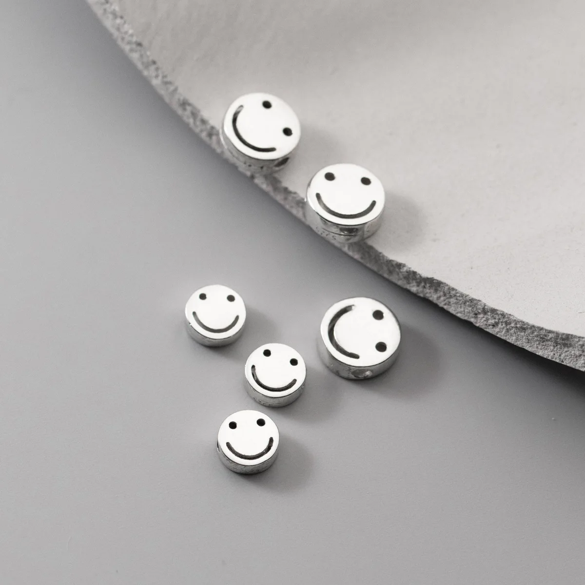 100% Real Sterling 925 Silver Through-hole Septal Beads Charm Smiling Face Diy Material Accessory For Bracelet Necklace S1067