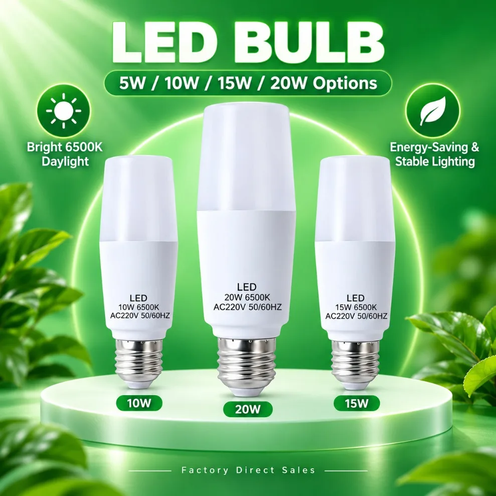 1-10Pcs E27 Cylindrical LED Bulb 5W 10W 15W 20W AC220V High Brightness White Light Lamp for Home Chandelier Indoor Decor