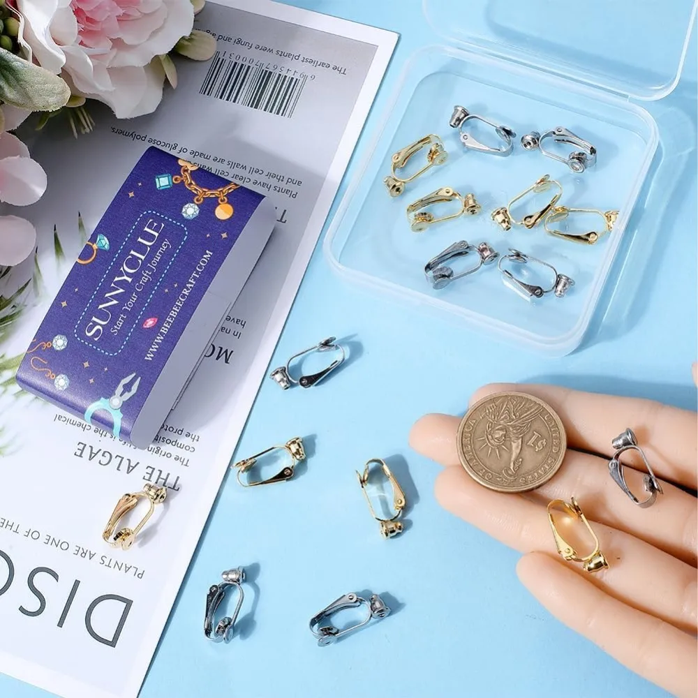 Clip per orecchini in acciaio inossidabile da 20 pezzi Clip in oro su convertitori per orecchini Argento con 20 cuscinetti per orecchini in silicone Kit ad anello aperto