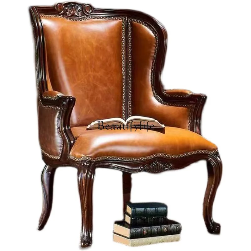 

*American solid wood retro sofa chair villa reception chair