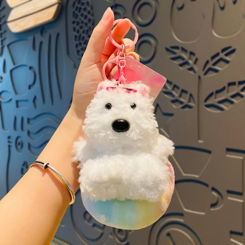 Cartoon Red Love Sunglasses Plush West Highland Dog Key Chain Doll Creative Color Ball Small Sofa Lying Dog Keychain Bag Pendant