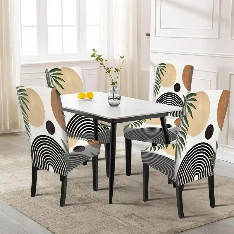 

Чехлы для стульев с принтом, современные минималистичные чехлы с изображением пальмовых листьев и геометрическими узорами, съемные чехлы для стульев для ресторанов.