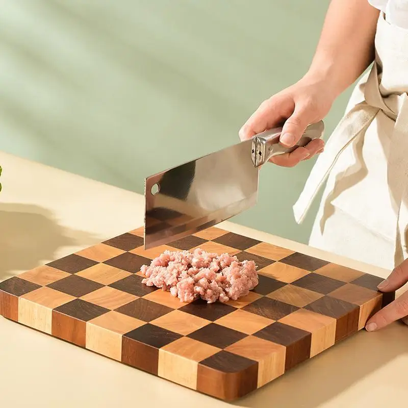 Checkerboard Beech Wood Cutting Board,Thickened Mold-proof Solid Wood Chopping Board Wooden,Kitchen Butcher Block