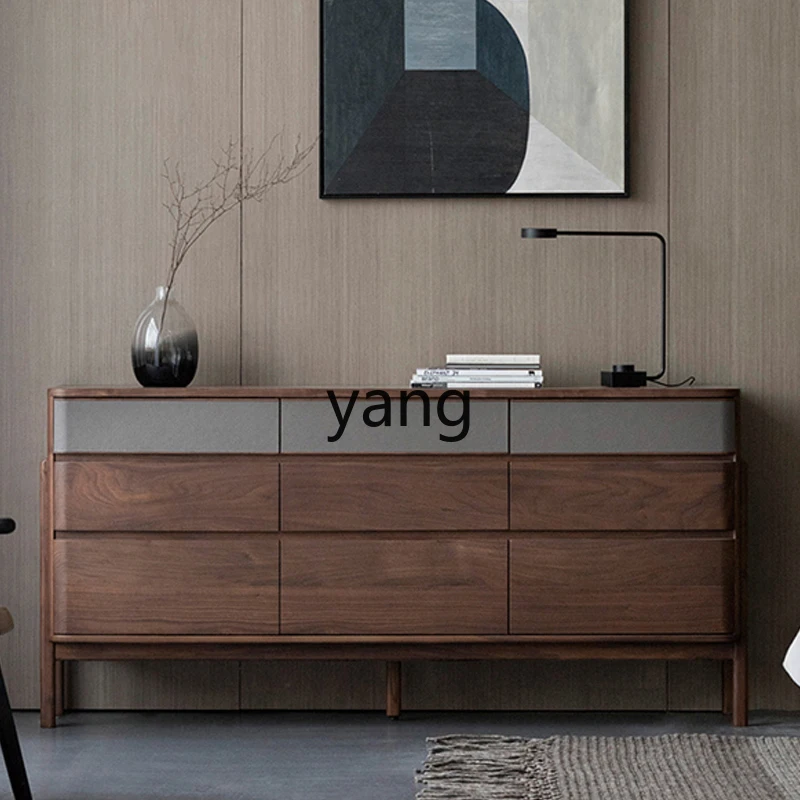 Yjq Black Walnut Nine-Drawer Cabinet Bedroom Living Room Modern Minimalist Solid Wood Storage Cabinet Storage Chest of Drawer