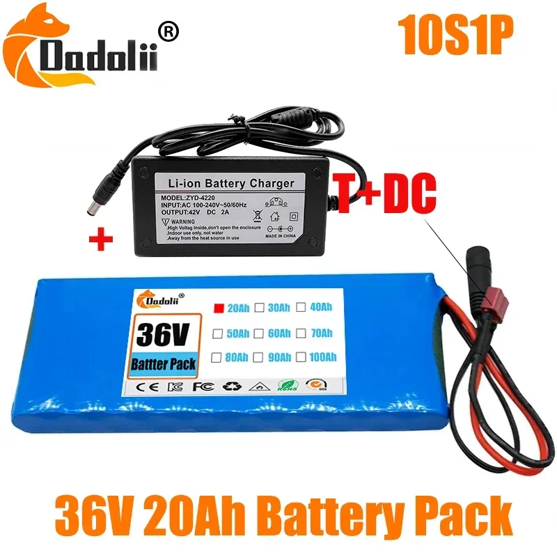 10S1P 36V 20000mAh Battery Pack 20Ah 18650 Lithium Li-ion Rechargeable Batteries Electric Car Bicycle Scooter 20A BMS 500W