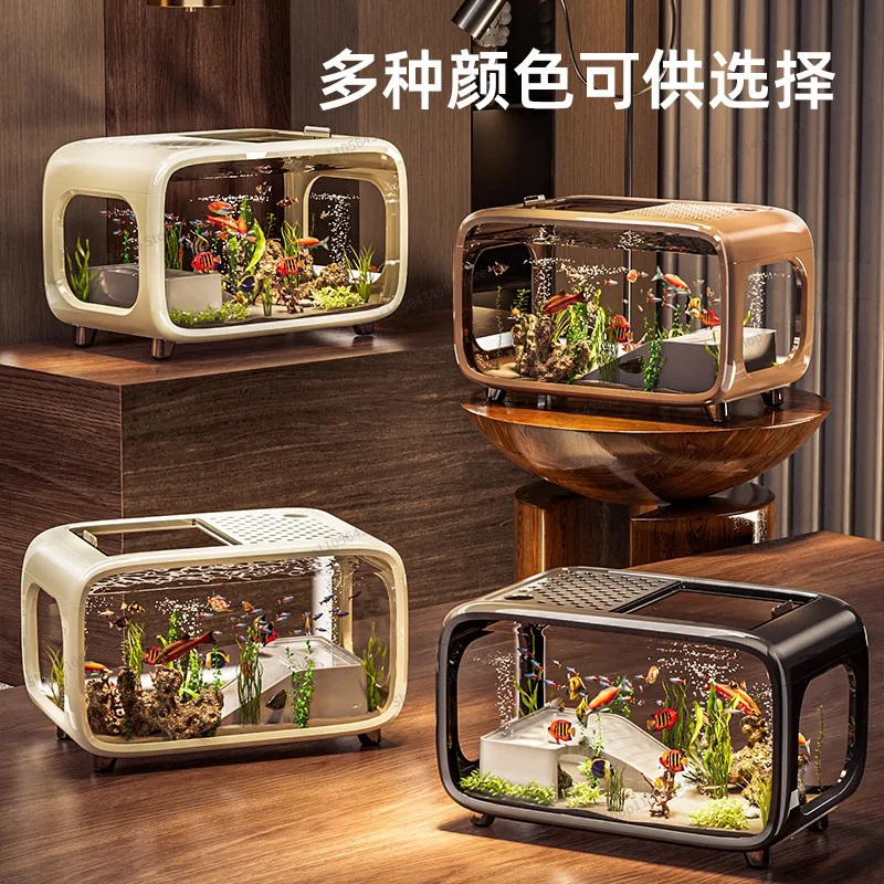 For Creative fish tank with lid, new landscape ecological fish tank, high transparency, anti fall desktop small aquarium