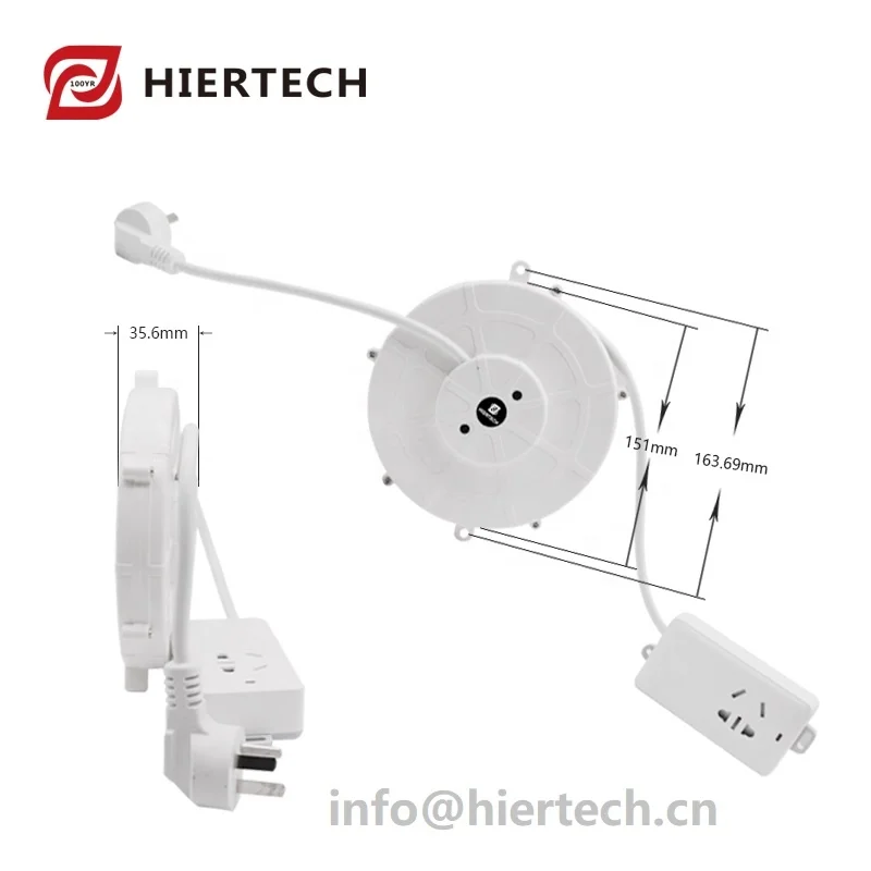 Hiertech Intrekbare Netsnoer Reel Met Socket In Wit Aanpassen Kleine Witte Kabel Reel