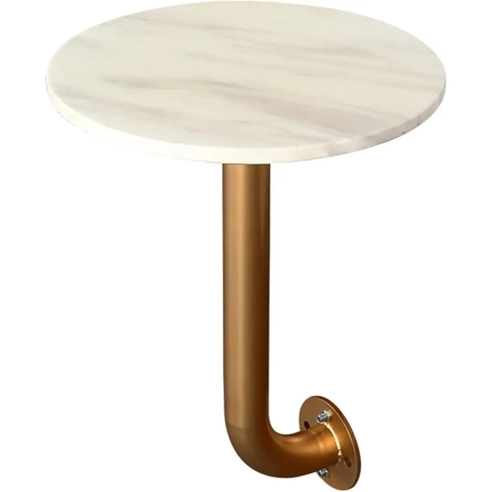 

Wall-Mounted Round Bar Table with White Marble Top and Gold Iron Base
