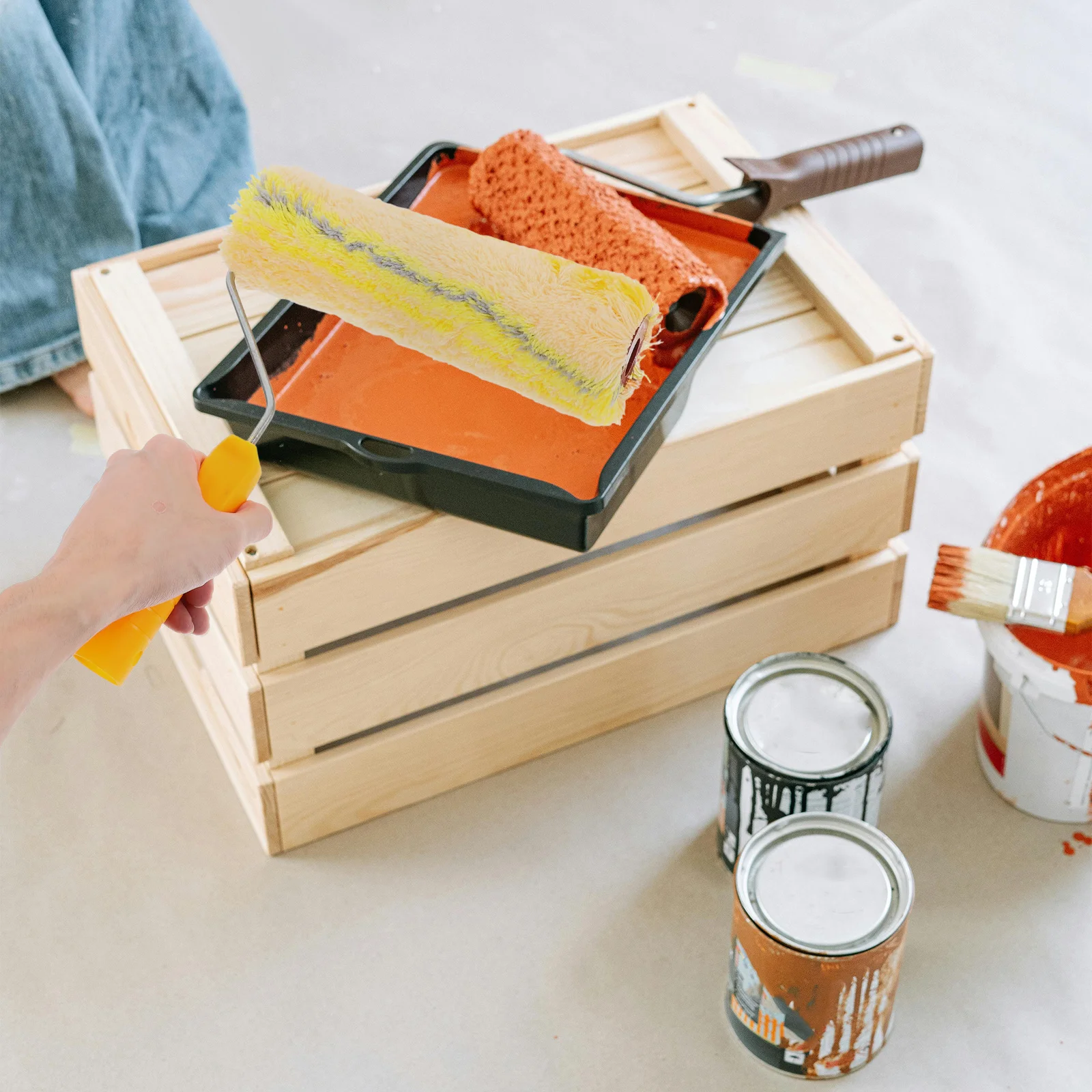 

Paint Roller Brush Extended Cotton Line For Wall Ceiling Painting Rough Surface Fiberglass Material Reusable