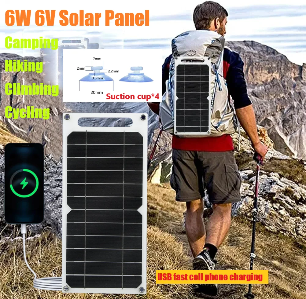 Portable Flexible 6W 6V Solar Panel Kits USB Mobile Phone Charging Power Bank Power Solar Battery 5V Camping Car Yacht RV Travel