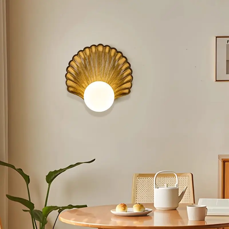 Nordic minimalist shell wall lamps resin bedroom bedside wall light living room corridor modern interior decor lighting fixtures view 2