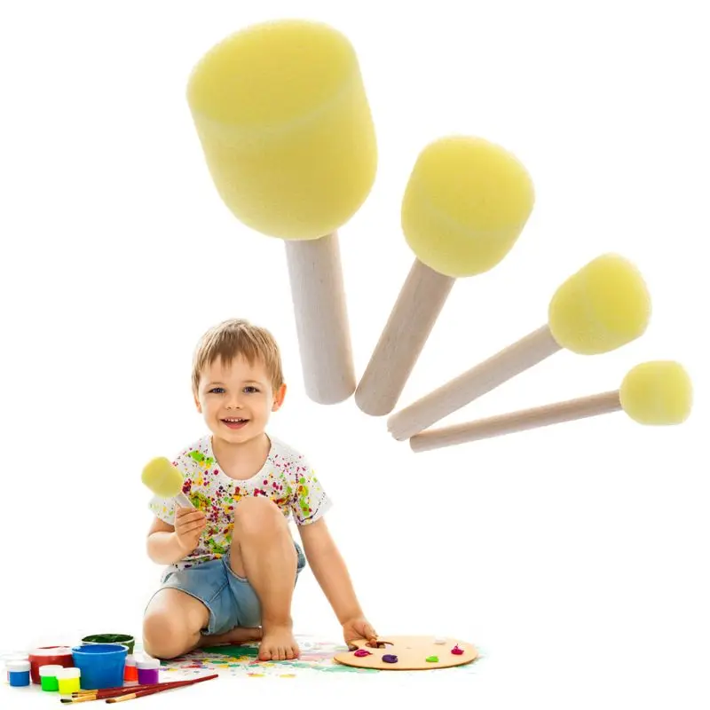 4 Cái/bộ Tay Cầm Bằng Gỗ Xốp Cho Đầu Tem Sơn Bàn Chải Cho Trẻ Tự Làm Dụng Cụ A