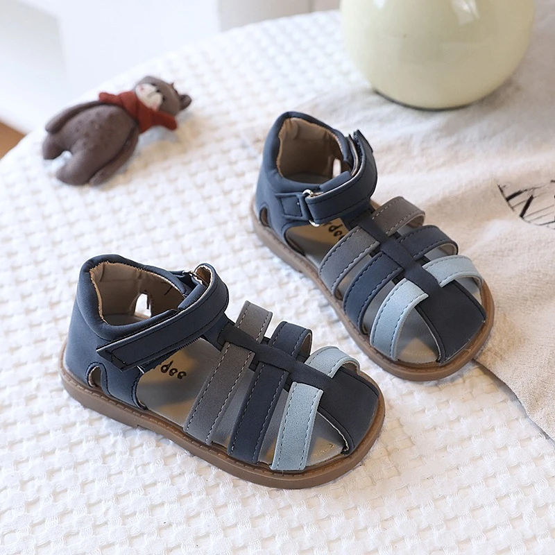 Boys Summer Closed Toe Sandals Anti-Collision Soft Sole Beach Shoes Non-Slip Rubber Bottom Toddler Casual Footwear