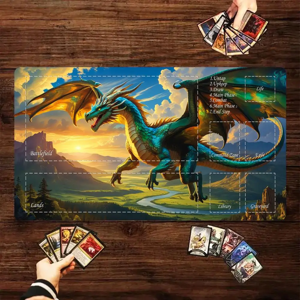 

Magic Card Gaming Mat with zone Giant jade flying dragon mtg playmat desk mat Commander Playmat suitable for game gathering