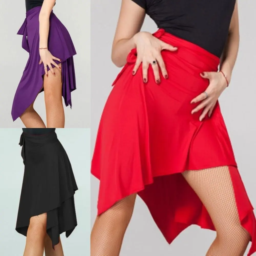 Falda de Skate de baile latino de Color sólido con cordones bufanda envolvente Irregular Ropa de baile accesorios de baile falda de baile triangular de cadera salón de baile