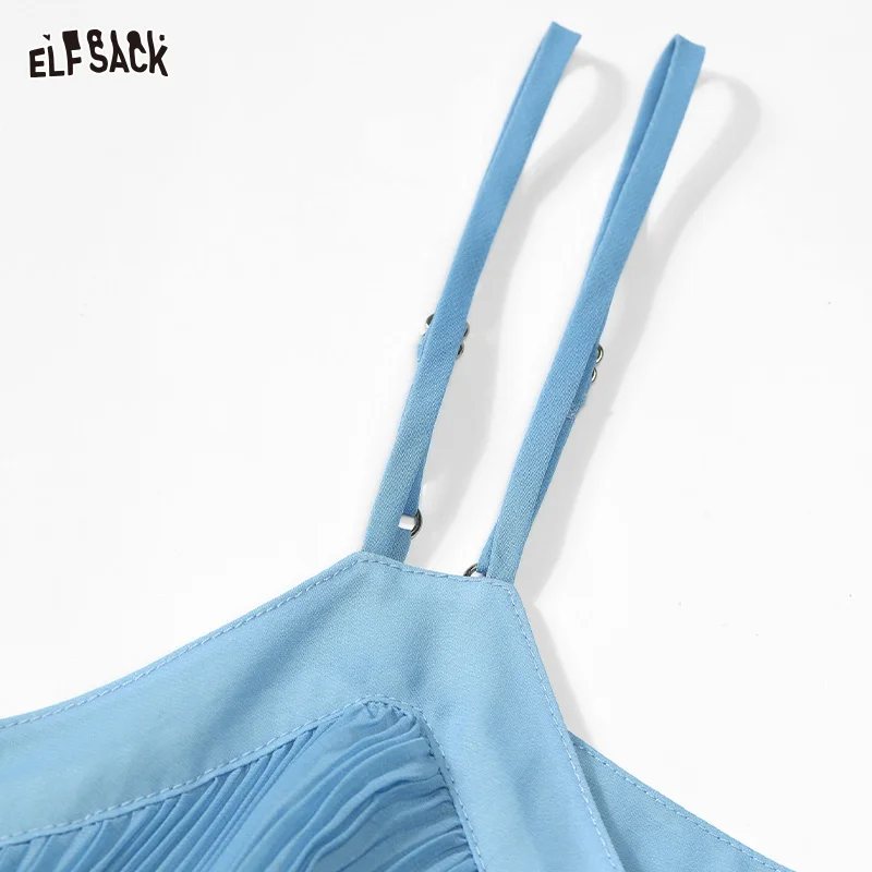 ELFSACK-Robe camisole de style paresseux nickel é bleu, tenue de vacances féminine, nouvel arrivage, été 2024