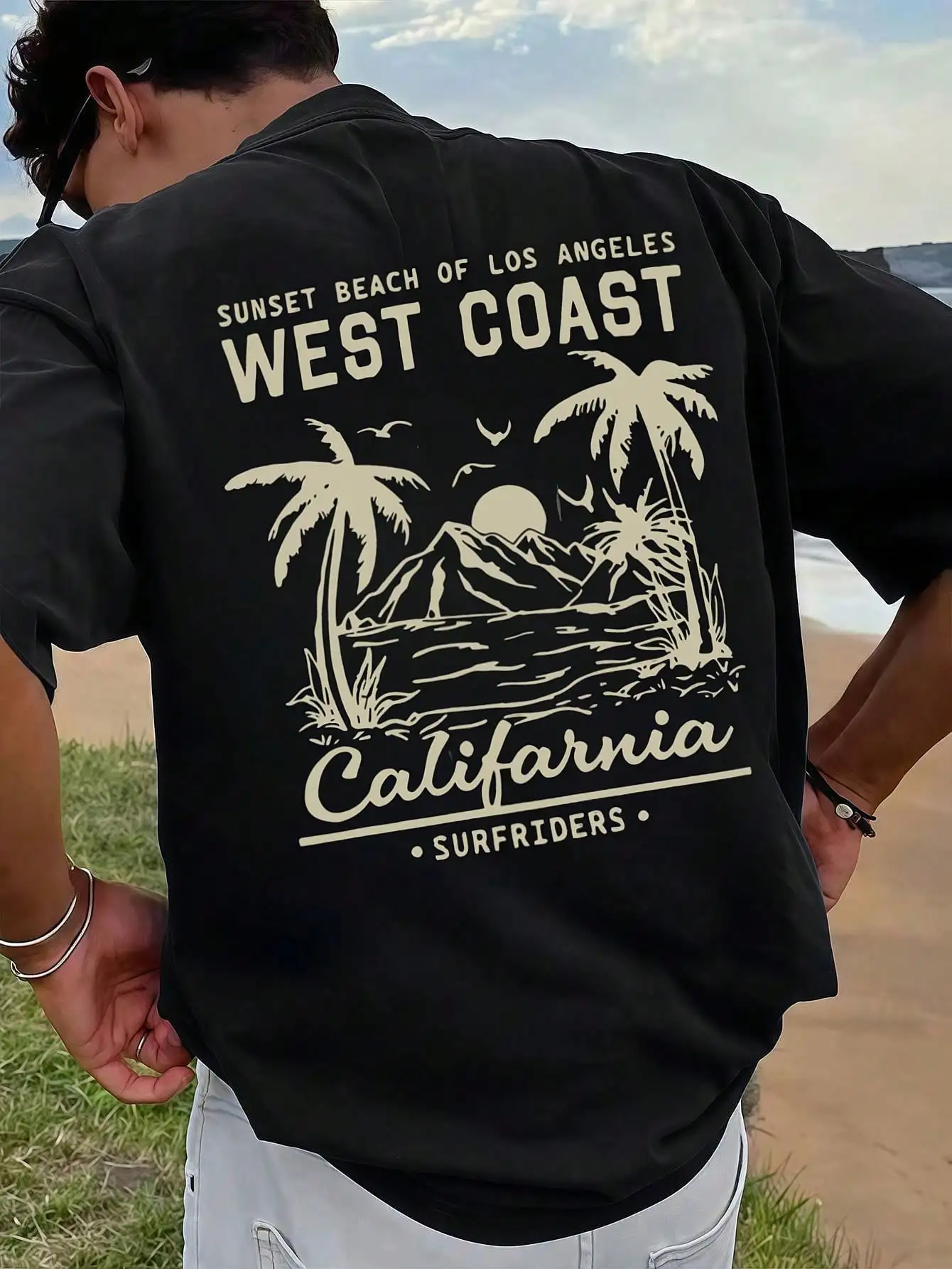 

Men's West Coast California Print Loose Short Sleeve T-Shirt for Summer Beach & Casual Wear
