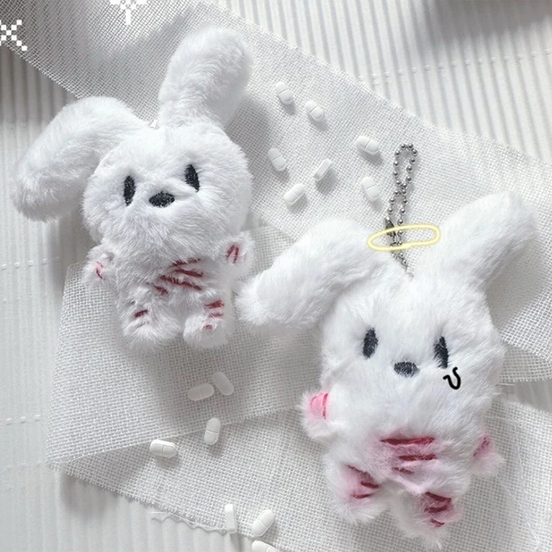 1PC Cute Scar Rabbit Doll Plush Pendant Stuffed Creative Doll Keychain Bag Car Keyring DIY Accessories