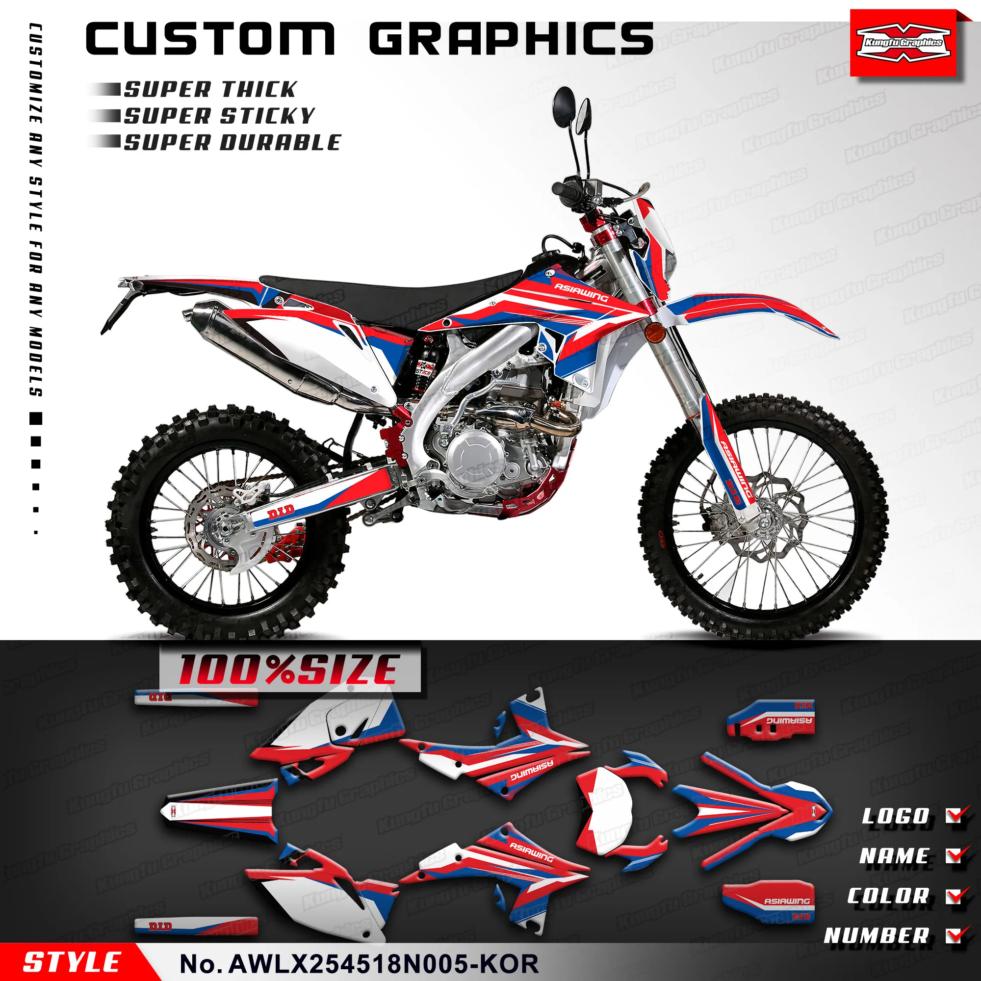 

KUNGFU GRAPHICS Stickers Vinyl Decal for Asiawing LX250 LX450 2018 2019 2020 2021 2022 2023 2024, Restyle, AWLX254518N005-KOR