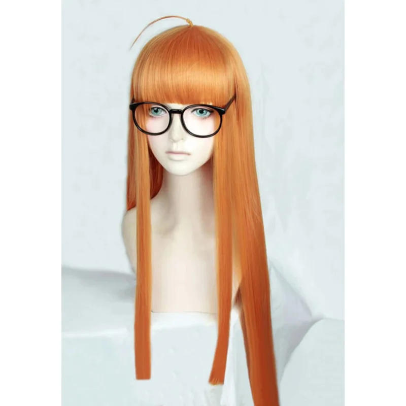 

2025 yiyi P5 Persona5 Futaba Sakura 100 см длинный прямой цитрусовый оранжевый термостойкий косплей костюм парик + трек + кепка