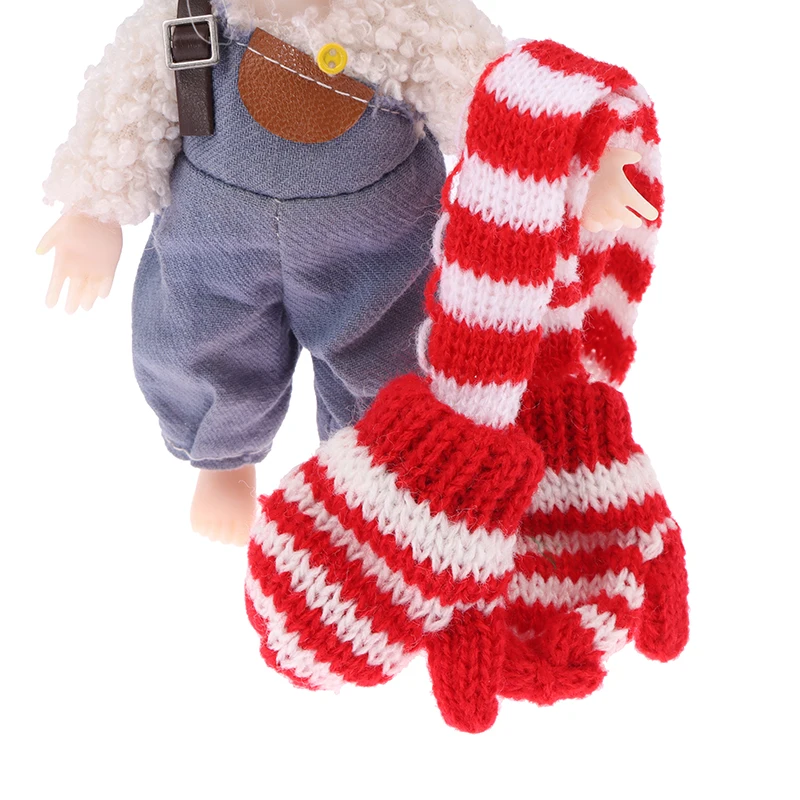 1/12 Dollhouse Handmade Mini Knitting Scarf Gloves For Dolls Christmas Clothes Dress UP DIY Dollhouse Christmas Scene Decor