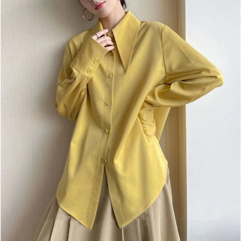 Luxury Pointed Collar French Shirt Women Designer Shirt Spring Summer Long Sleeve Tops Fashionable Korean Office Ladies Blouse