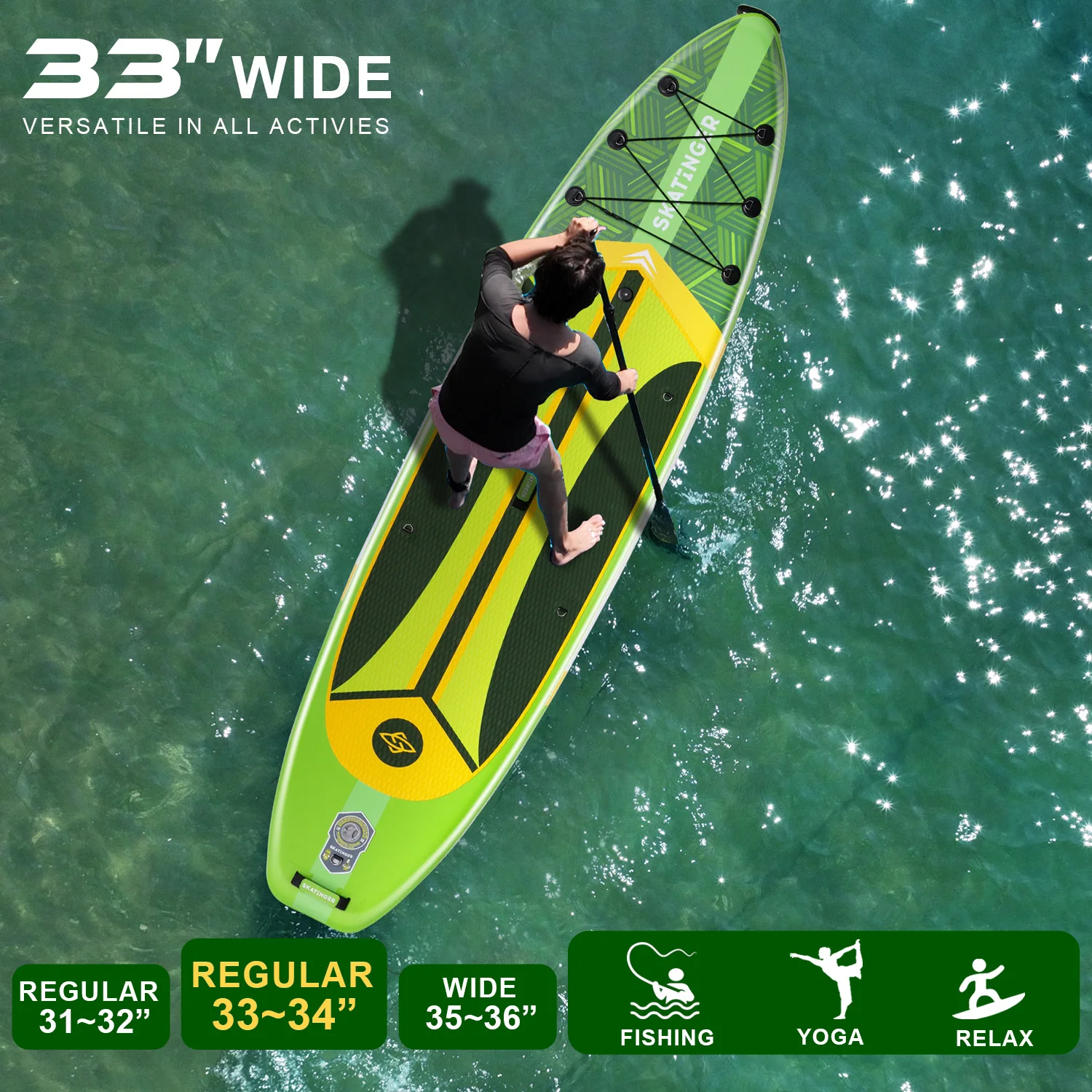 

Надувная SUP-доска SKATINGER 11'x33"x6" водонепроницаемая, для стоячего использования, с аксессуарами для рыбалки, для активного отдыха на воде