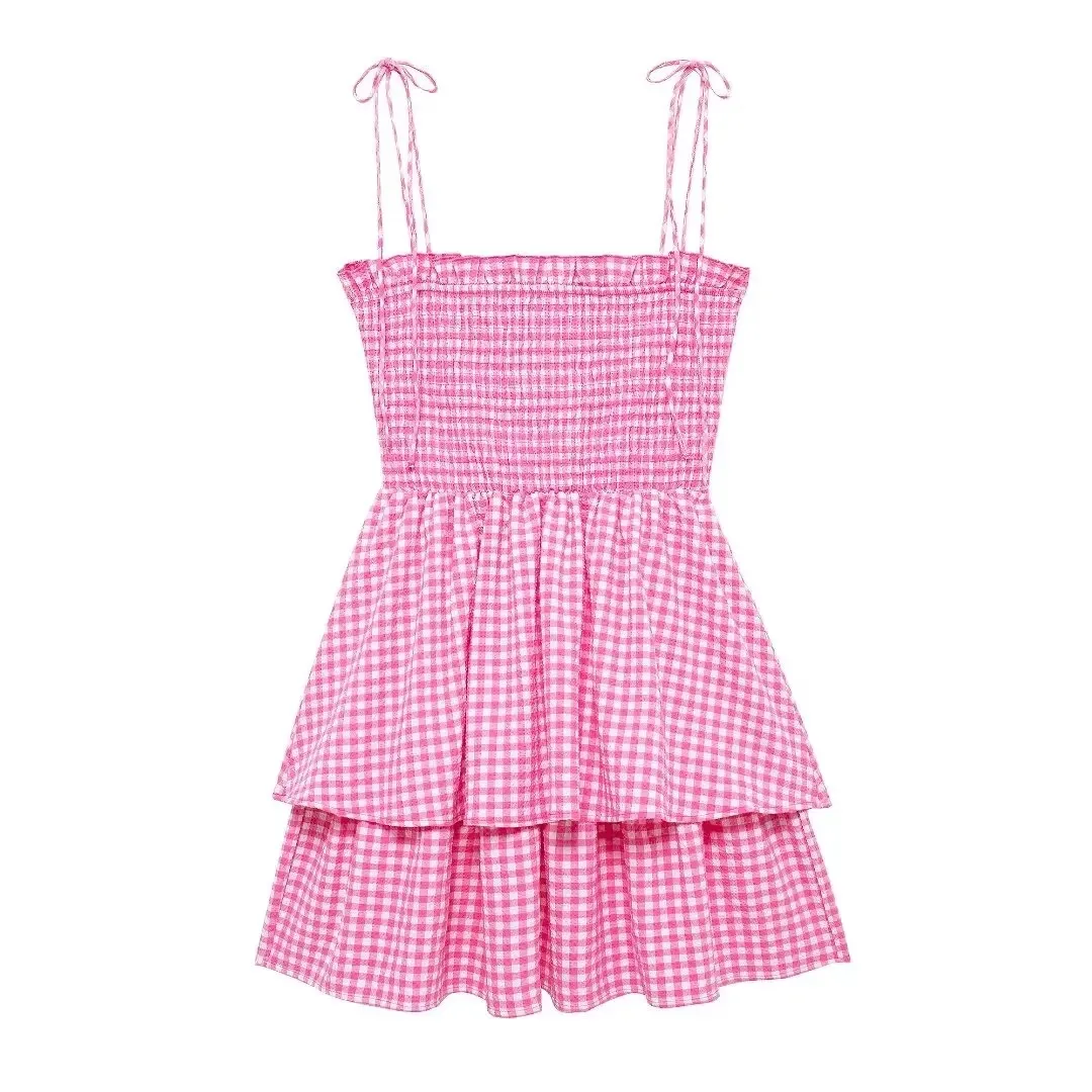 Plaid Print Sleeveless Dress Women All-match A-line Beach Dress Women Ulzzang Students Dress Vestidos