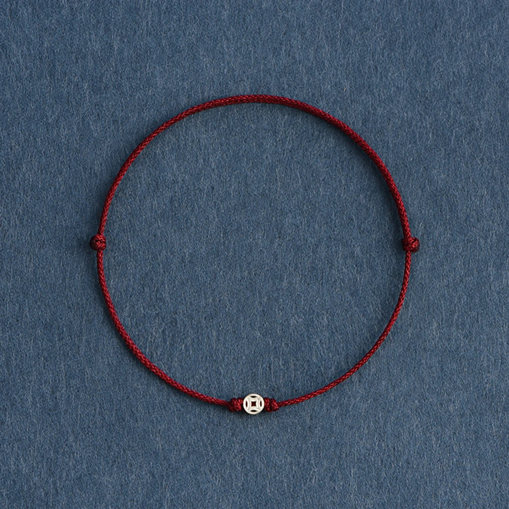 Red String Bracelet with Silver Color Mini Coin Beads Kabbalah Protection Handmade Black Cord Bracelets for Women Men Girls Boys