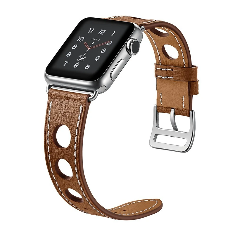 Fashion Hollow Hole Leather Bracelet For Apple Watch Strap 38 40 41 mm 42 44 45 mm Watchband iWatch Band Series 3 4 5 6 7 SE