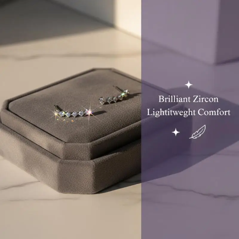 Cubic Zirconia Ear Climber Earrings Hypoallergenic Silver Tone Sparkling Luxury Jewelry for Birthday Gift to Her