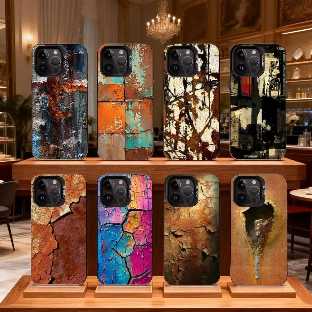 

R-Retro Industrial Style Rusty Phone Case For iPhone 16,15,14,13,12,17,Pro,MAX Black Matte Shockproof Cover