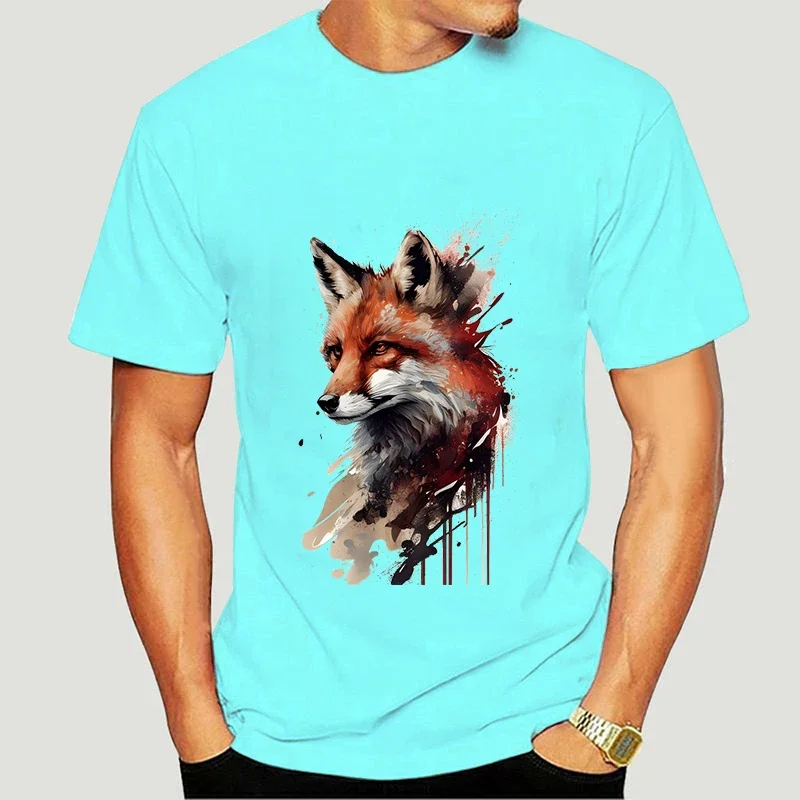 Summer Fashion Men's Clothing Watercolor Fox Print T Shirt Leisure Short Sleeve O Neck Loose Basic Shirt Men Brand Clothing