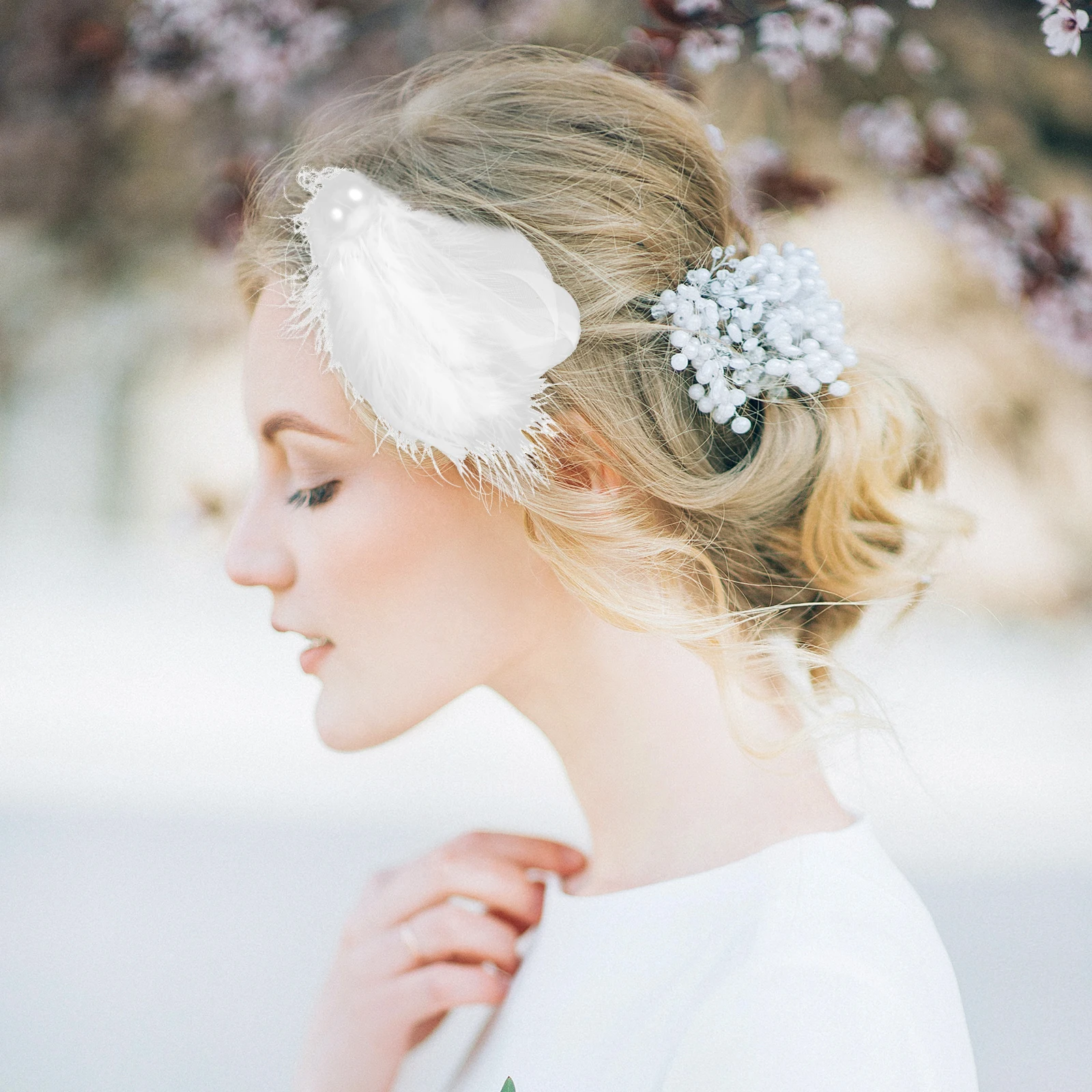 

Hair Clips White Pearl Decorations Lightweight Soft Wedding Accessories for Women Girls Bride Ostrich Plume