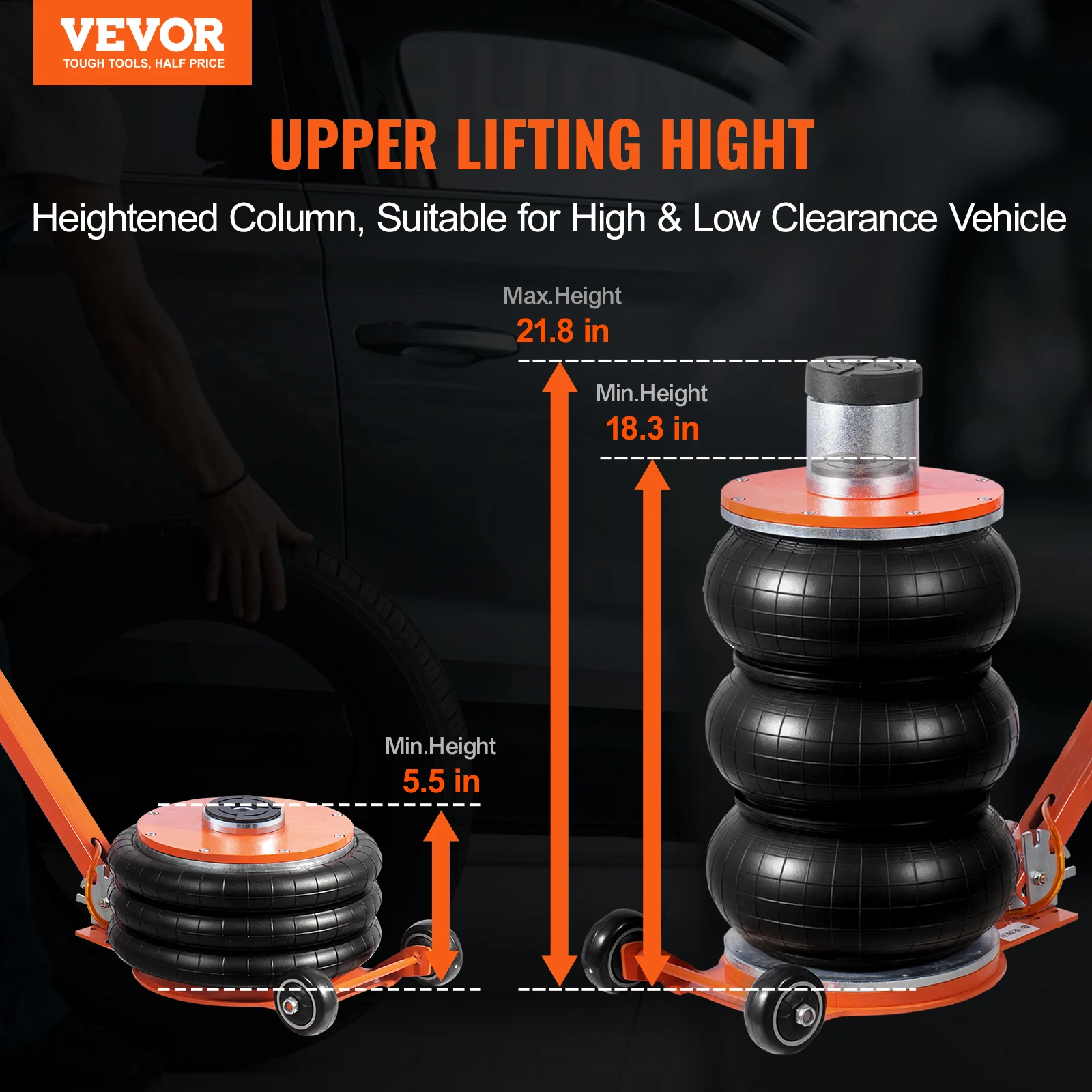 VEVOR Air Jack 3/5 Ton Pneumatic Lifting Jack with Heightened Column Adjustable Handle Thick Rubber Pad for Sedan, SUV, Pickup