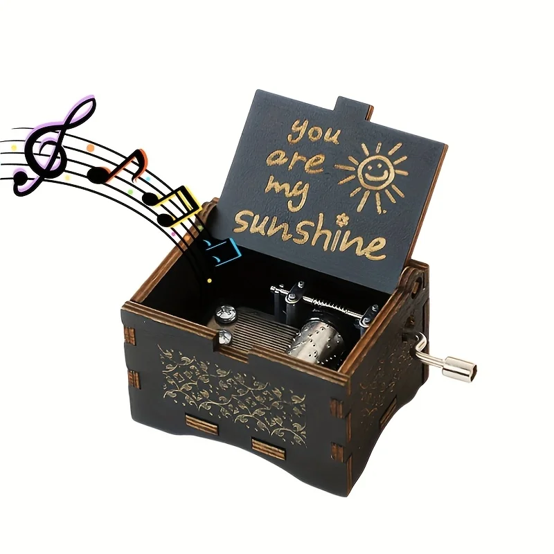 2 Styles High Beauty Wooden Hand Cranked Music Box, Valentine's Day, Birthday, Anniversary, Christmas Gift