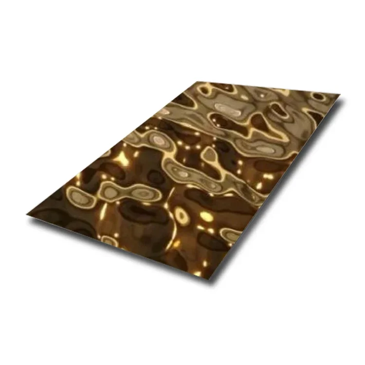 304 Gold Color Mirror Finish Stamped Pattern Top Building Materials Stainless Steel Metal Sheet for Interior Decoration