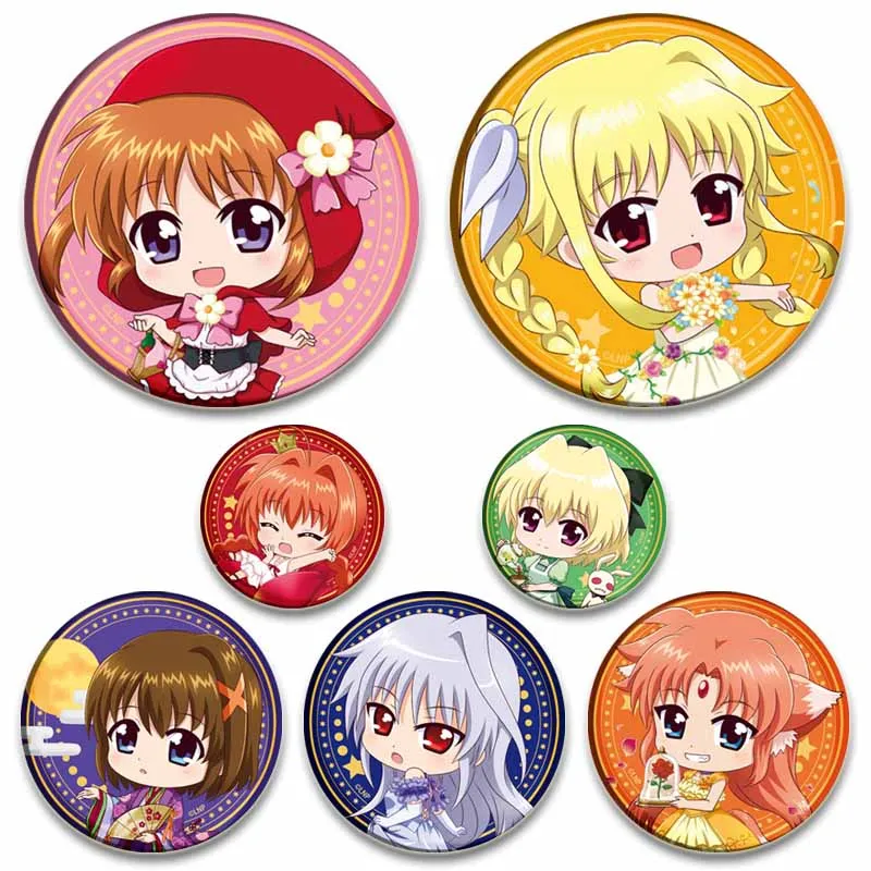 32/44/58mm Tinplate Soft Button Pins Magical Girl Lyrical Nanoha Brooch for Clothes Backpack Accessories Lapel Pin Anime Badge