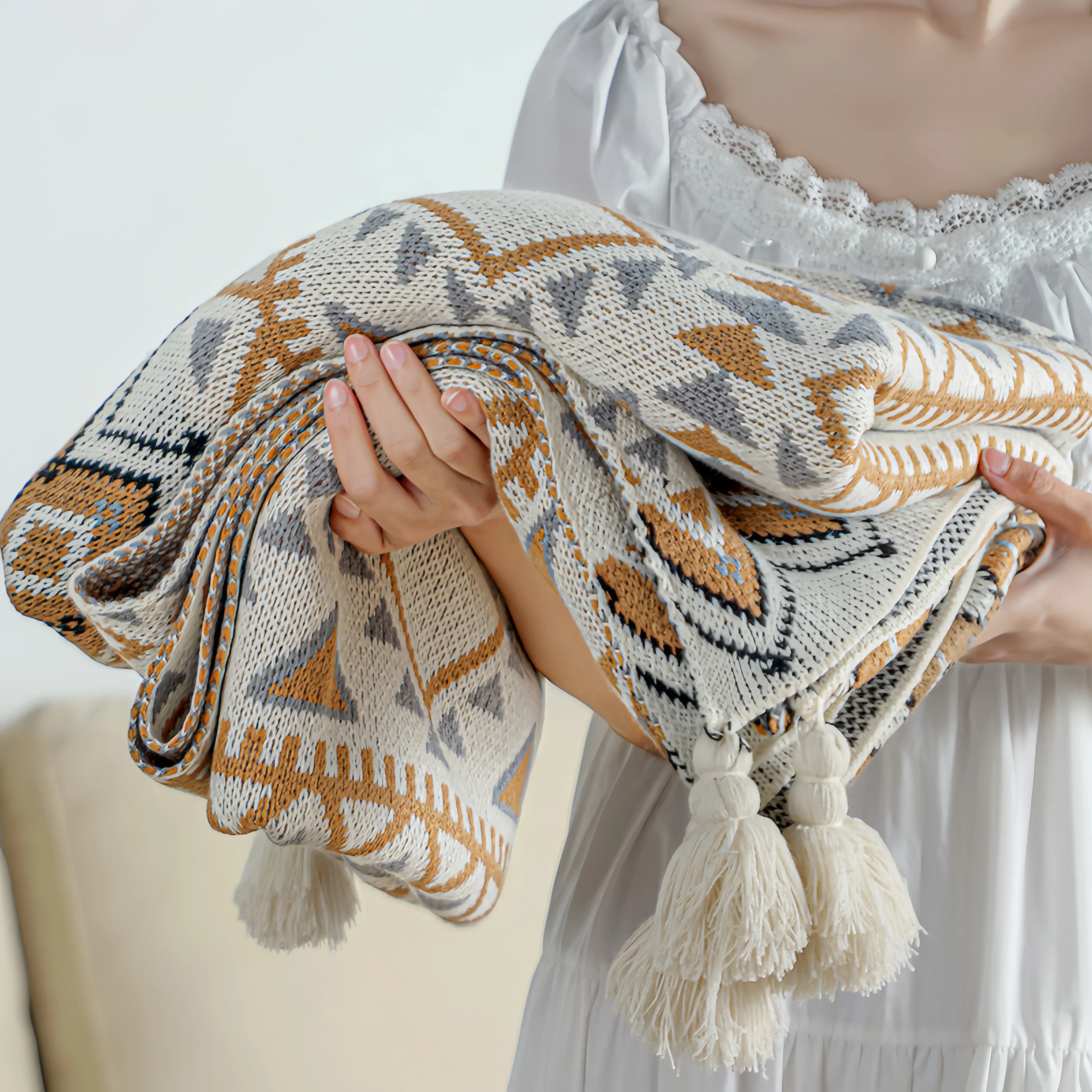 Bohemian Navajo Daylight blanket Knit air conditioning blanket  Sofa cover blanke baby blanket