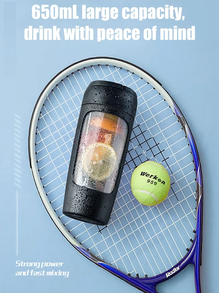 630ml Electric Protein Shaker Cup with Powder Storage Container Mixer Cup Gym Sport Water Bottles with Wire Whisk Ball Drinkware