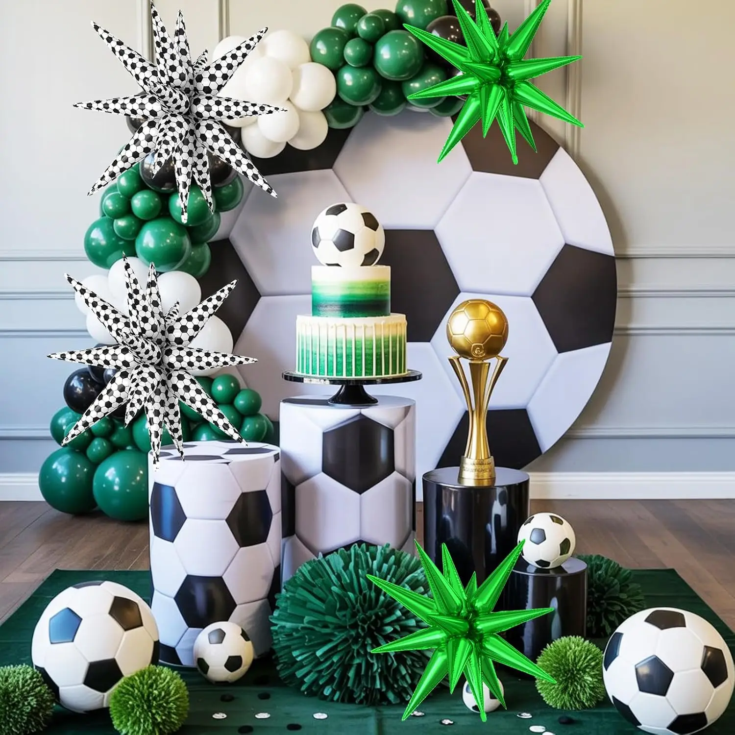 22 Zoll Große Grün-Schwarze 27 Zoll Fußball-Spike-Konus-Stern-Explosionsballons für Fußball-Geburtstagsfeier-Dekorationen – Detail 6