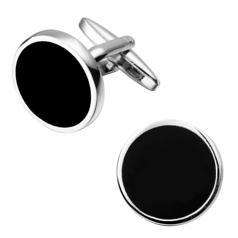 Classic men\'s French cufflinks black round buttons wedding jewelry gifts