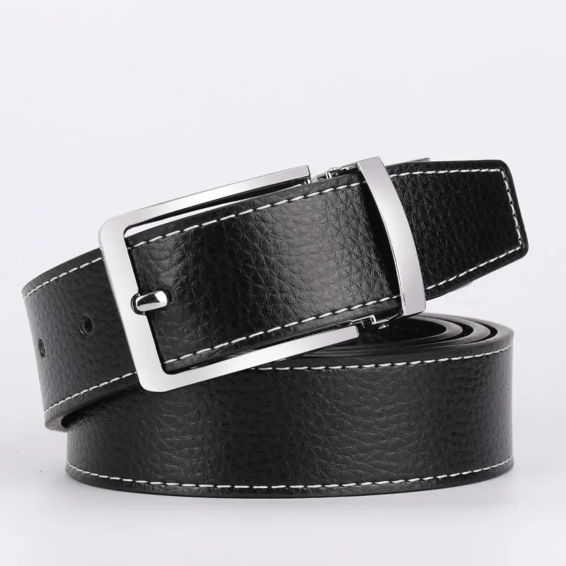 

Кожаный ремень с серебряной пряжкой, мужские роскошные деловые аксессуары, классический дизайн, универсальный ремень высокого качества