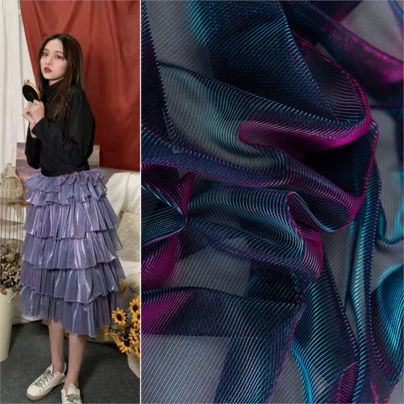 

Gradient color mesh fabric designer skirt clothing iridescent laser background