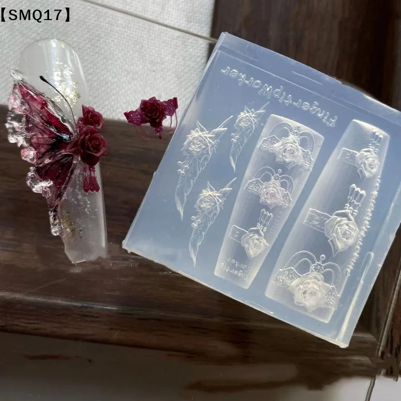 3D Silicone Nail Mold Rose Bow Feather Skull Ribs Nail Template Diy Nail Art Decor For Nail Charms【SMQ】