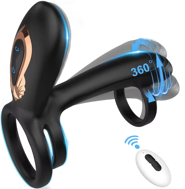 360 ° Rotazione Torsione Anello vibrante per pene Vibratore Giocattolo del sesso per uomini Tempo di ritardo Massaggiatore della prostata Anelli per cazzi telecomandati 18+